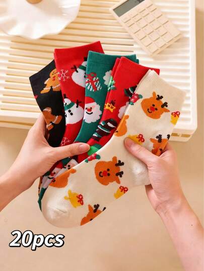 5 Pairs Of Christmas Print Socks, Comfy And Cute Furry Warm Socks, Women's Stockings And Socks (Random Styles)