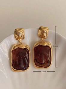 1 Pair Metal & Amber Geometric Exaggerated Retro Earrings For Women, Fashion Party Personalized Eardrops - 金子 - 查看 5
