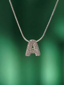 1pc Fashionable Bohemian Style Stainless Steel Necklace With 26 Cubic Zirconia Letter A-Z Pendants, Stainless Steel Snake Chain Jewelry, Suitable For Men And Women Everyday Wear - Silver - View 20