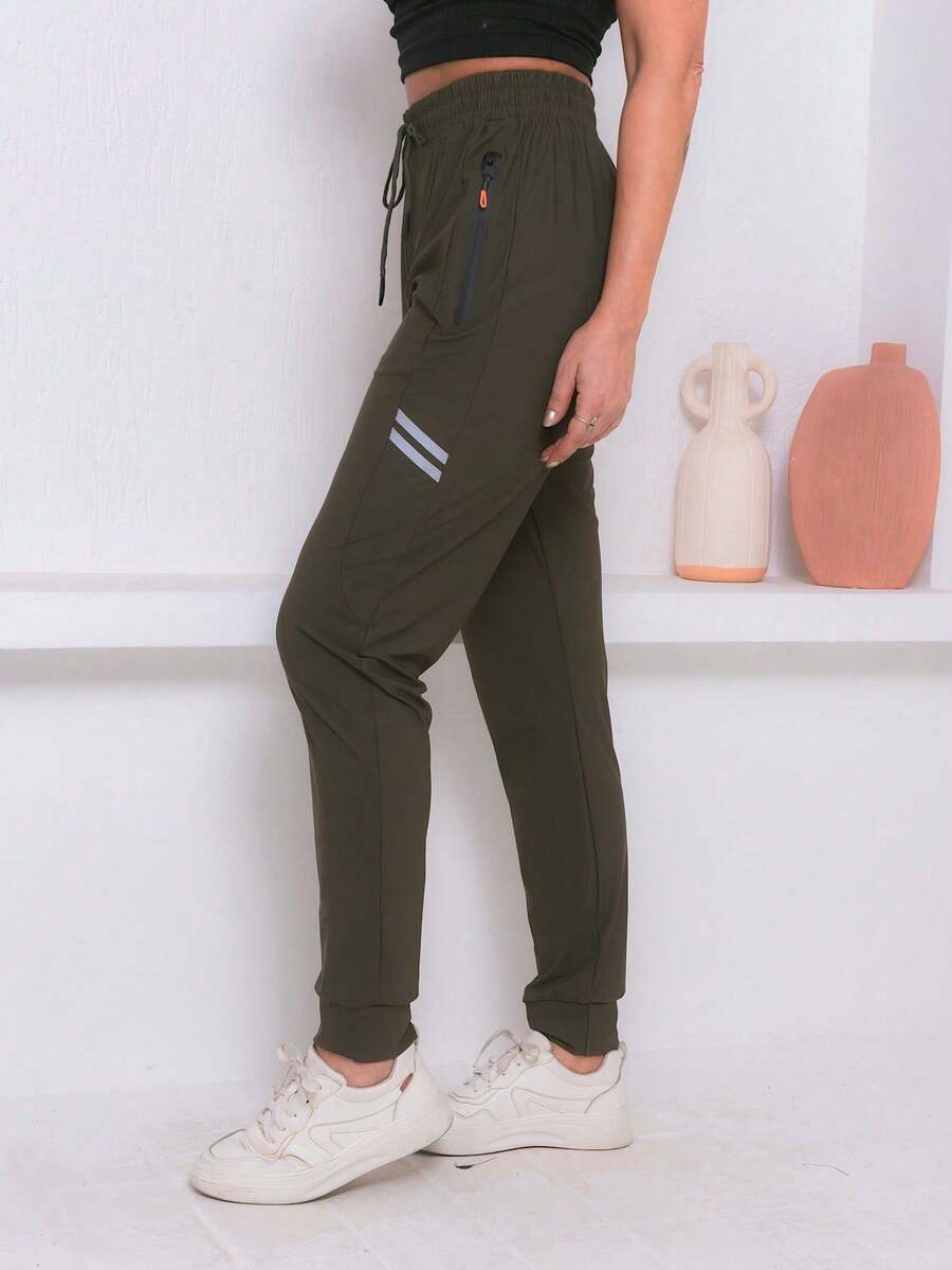 Women's Sports Pants With Elastane - Comfort And Flexibility For Physical Activities - 0.霧綠 - 查看 1