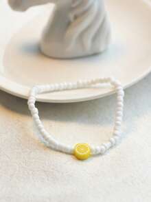 1 pieza Pulsera de cuentas de arcilla de polímero con limón y cuentas blancas para mujeres, pulsera con diseño de fruta linda y elegante para niñas y niños, pulsera pastoral simple para uso diario