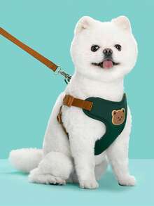 1 Set de Correa para Mascotas de Poliéster Transpirable y Cómoda con Lindo Patrón de Oso de Peluche, Adecuada para Pasear Perros Pequeños de Oso de Peluche al Aire Libre, Se Puede Usar con Collar para Perros - Verde - Ver 7