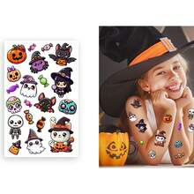 Fiestas Guirca Tatouages temporaires Halloween Little Monsters pour enfants et filles, ensemble d'autocollants de monstres, vampires, sorcières et fantômes avec des motifs colorés et amusants, idéal pour fêtes à thème et célébrations d'Halloween - Multicolore - Voir 1