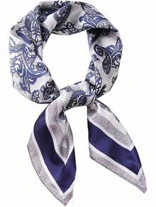 WENLOOY Square Satin Silk Feeling Hair Scarf Headscarf For Women/Men's Necktie Silk Bandanas Pocket Squarehalloween - 30502-c 藍色花卉 - 查看 8