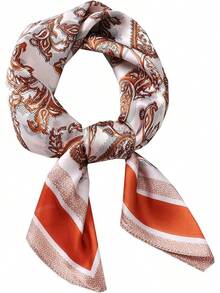 WENLOOY Square Satin Silk Feeling Hair Scarf Headscarf For Women/Men's Necktie Silk Bandanas Pocket Squarehalloween - 30502-c 橙色花卉 - 查看 8