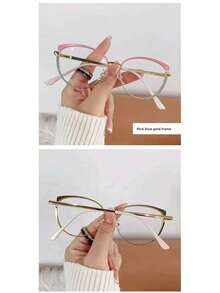 1pc New European And American Style Metal Round Photochromic Flat Eyeglass Frames For Women, Cat Eye Metal Eyeglass Frames For Women With Photochromic Lenses For Men