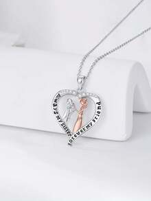 1pc Fashionable 925 Silver Decorated 'always My Sister Forever My Friend' Heart Shaped Pendant Necklace Suitable For Women As Festival Gift & Daily Wear Valentines