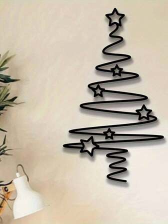 1 pieza Árbol de Navidad de metal para decoración de pared - Escultura de hierro, apta para jardín exterior, patio, decoración interior del hogar, para Navidad, Halloween, Pascua, Acción de Gracias - No requiere energía ni batería