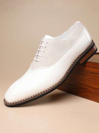 1 Pair Men's Pointed Toe Low-Top Lace-Up Shoes, PU Leather Upper, Rubber Sole, Breathable Business Casual Formal Shoes Suitable For Business Meetings, Weddings