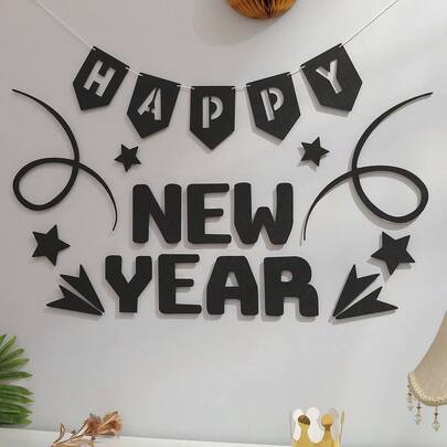 2026 新年快乐黑金红色派对装饰背景墙庆祝墙贴套装