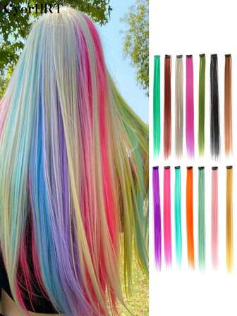 פסטיבל מוזיקה ליל כל הקדושים 20 אינץ' 6 יחידות/אריזה סינתטי לנשים קליפס תוספות שיער חלק זהוב ירוק ורוד ורד אדום זהב שחור כתום בהיר חום צהוב ציאן סגול צבעים בהירים שיער חלק צבעוני מתאים למתחילים תוספות שיער קליפס לנשים יומיומי חגים מסיבה