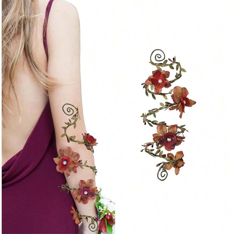 FRESHME Renaissance Fairy Floral Arm Wrap - 1 PC Elf Bracelet Forest Mother Nature Costume Renfaire Cosplay Fairy Accessories{"Color_name":"DarkRed"} - DarkRed - View 1