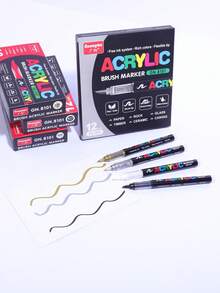 12 لون أقلام أكريليك أحادية اللون، مقاومة للماء، قابلة للمزج، أقلام مائية إبداعية، أقلام أساسية محمولة للفنانين للرسم، ويمكن استخدامها أيضًا للرسم على أسطح مختلفة، هدية للأصدقاء. - متعدد الألوان - مشاهدة 4