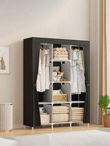 1pc Non-Woven Fabric Wardrobe Organizer, Dust-Proof Clothes Rack, Foldable Closet Hanger, Multi-Functional Bedroom Wardrobe Cabinet, Easy Assembly