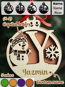 Personalisierte doppelschichtige Holz-Weihnachtsornamente, individuelle Namens-Weihnachtsbaumdekorationen, runde Schneemann-Schneeflocken-Weihnachtsdekorationen, individuell beschriftbare Weihnachtsgeschenke, Weihnachtsparty-Dekorationen, personalisiert, Weihnachtsdekoration für Zuhause, Weihnachten, Taschenanhänger, Mama, Papa, Familie, Freund, einzigartiges Geschenk