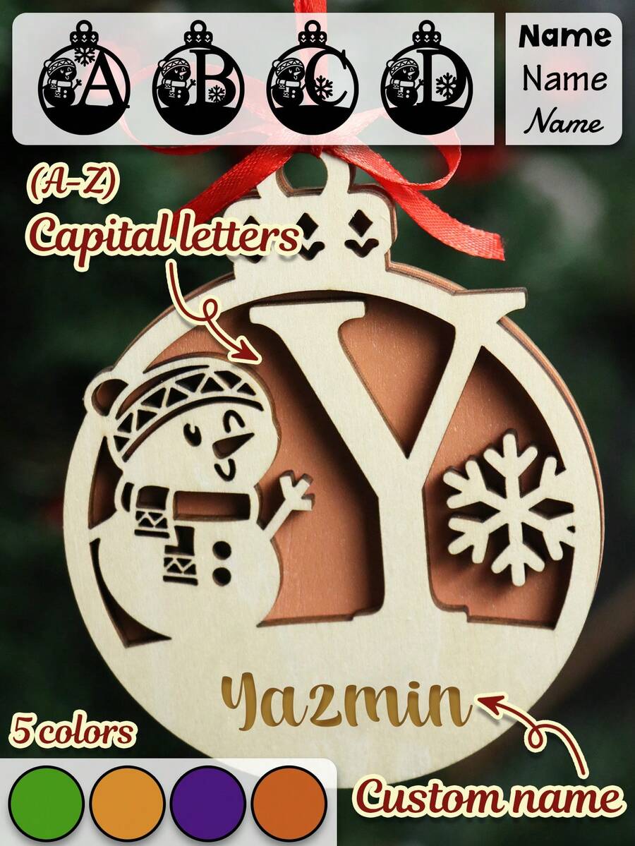 Personalisierte doppelschichtige Holz-Weihnachtsornamente, individuelle Namens-Weihnachtsbaumdekorationen, runde Schneemann-Schneeflocken-Weihnachtsdekorationen, individuell beschriftbare Weihnachtsgeschenke, Weihnachtsparty-Dekorationen, personalisiert, Weihnachtsdekoration für Zuhause, Weihnachten, Taschenanhänger, Mama, Papa, Familie, Freund, einzigartiges Geschenk