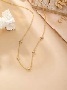 1 chiếc vòng cổ mặt dây chuyền bằng đồng đính đá Zirconia hình cỏ ba lá thời trang, thanh lịch và tinh tế, thích hợp cho lễ tốt nghiệp, trở lại trường, quà tặng, trang phục thường ngày, vòng cổ nữ - phong cách 1 - Xem 7