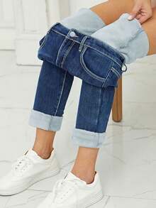 Warm Thermal Lined Skinny Stretch Jeans, Winter - Dark Wash - View 3