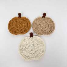2PCS Halloween Pumpkin Coasters Handmade Knitted Yarn Heat Resistant
