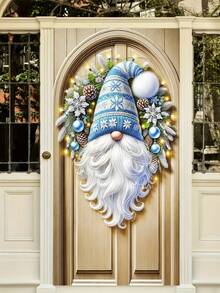 1 pezzo Ghirlanda natalizia con gnomo 2D, un ornamento da appendere con un nano, una ghirlanda natalizia da appendere alla porta, stampata con ghirlande e gnomi, con dettagli di cappelli lavorati a maglia e calze a righe, adatta per decorazioni natalizie, per casa, ufficio e porta, decorazioni natalizie e di Capodanno. (Senza ghirlanda)