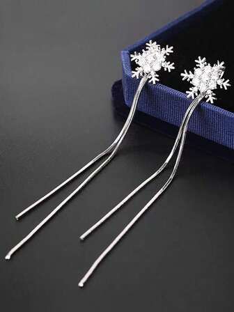1 对精致雪花流苏耳环，独特时尚优雅设计耳环适合日常佩戴和圣诞节等节日
