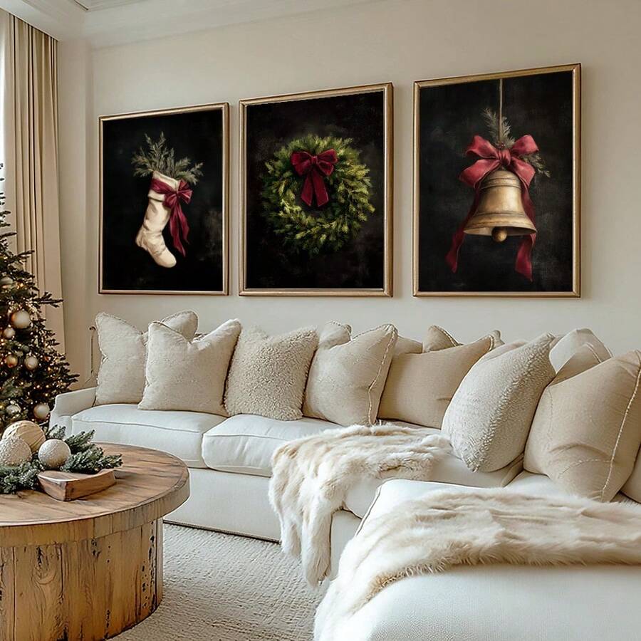 1/3 piezas Cuadros de pared de Navidad oscura Impresiones de corona de Navidad vintage Pinturas en lienzo Póster de vacaciones de estado de ánimo Decoración rústica de invierno para dormitorio, sala de estar o decoración de apartamento Decoración de regalo para ella, sin marco Decoración navideña XMAS Decoración del árbol de Navidad Decoración de regalos de Navidad Decoración de bodas Decoración del hogar Decoración de otoño Decoración de otoño Decoraciones de cumpleaños para regalos Suministros para fiestas Decoración de festivales de vacaciones interiores Decoración de Halloween Decoración de pared Adornos de Halloween - Multicolor - Ver 1