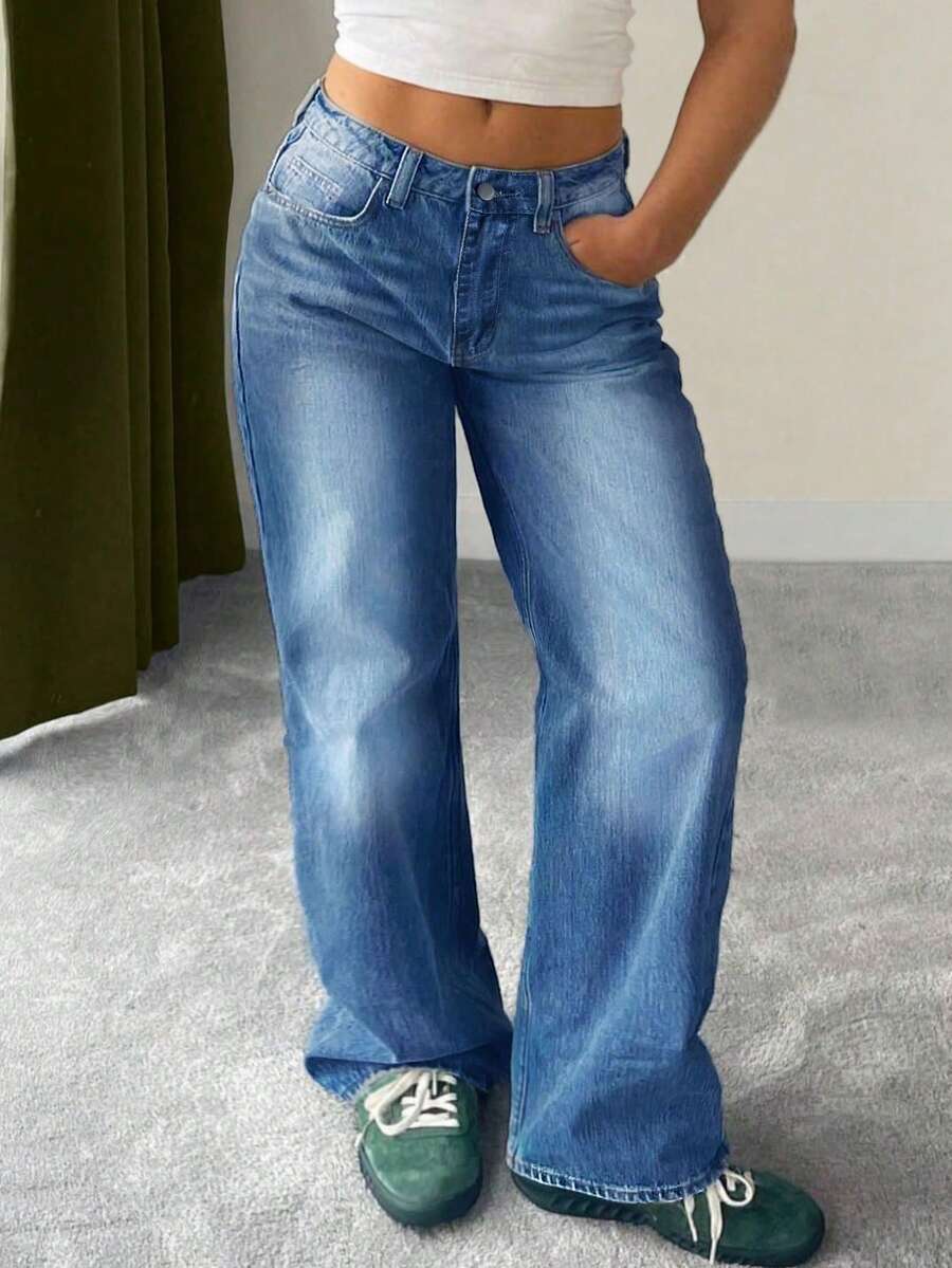 Pantalones vaqueros rectos lavados con bigotes de gato para mujeres de talla grande, adecuados para disfraces de Halloween