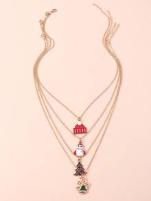 4pcs Minimalist Christmas Tree & Snowman Necklace Set, Everyday Wear Necklace With Pendant, Charm, Bell For Women
