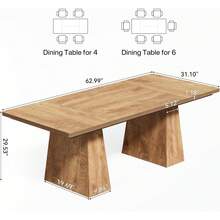 Mesa de Comedor para 6 Personas, Mesa de Madera, Muebles rectangulares con Patas Resistentes, Mesa de Cocina Moderna para el hogar, Comedor, Roble - Negro - - Ver 9