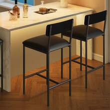 Set de 2 Bancos Altos Negros para Barra de Cocina, Sillas Tapizadas con Respaldo y Reposapiés de 65 cm, Taburetes de Altura para Isla y Barra, Montaje Fácil – Counter Chair - Negro - Ver 7