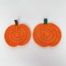 2PCS Halloween Pumpkin Coasters Handmade Knitted Yarn Heat Resistant