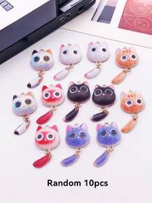 10pcs Cute Cartoon Cat With Moving Tail & Big Eyes - Zinc Alloy Pendant DIY Kit (Necklace, Keychain & Accessories)