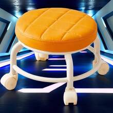 Accesorio amigable para bebés, taburete de aprendizaje multifuncional para niños con ruedas universales y taburete bajo, taburete redondo para el hogar para cambiar zapatos hecho de tela de cuero, taburete con ruedas para personas perezosas y pequeña silla de costura de belleza, taburete de celebridad de internet