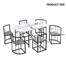 Six-Chair Dining Set: (White Table, Chairs With Backrests And Gray Upholstery, Black Iron Frame), Dining Room Table And Chair Set, Modern Dining Table Combination - Black + MDF - View 8