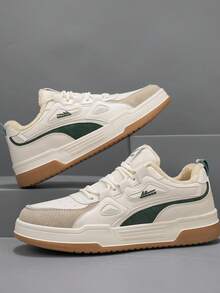 1 Pair WARRIOR Men's Thick Sole Lace-Up Soft Bottom Casual Shoes, Low-Top Outdoor Flat Shoes, Round Toe Low Heel Non-Slip Solid Color Elegant Soft Bottom Hiking Shoes Suitable For Students Graduation Photos, Men Low-Top Leather Sneakers