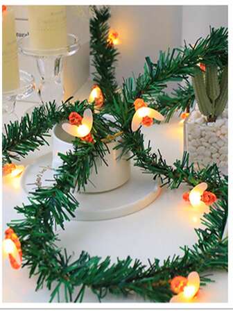 1 pieza Luces de cadena con flores de rosa, luces de hadas para Navidad, boda, fiesta, cumpleaños, decoración de jardín - Incluye acícula de pino, ratán, rosas, luces LED intermitentes, adecuado para habitación, pared, hogar, dormitorio, decoración de patio