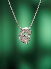 1pc Fashionable Bohemian Style Stainless Steel Necklace With 26 Cubic Zirconia Letter A-Z Pendants, Stainless Steel Snake Chain Jewelry, Suitable For Men And Women Everyday Wear - Silver - View 6