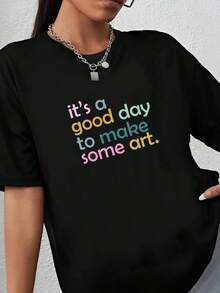 180g pure Cotton It&amp;#39;s A Good Day To Make Art Shirt, Artist Shirt For Art Teacher, Art Lover Tee, Art Shirt, Gift For Teacher, Teacher Shirt, Art Lover Tee Print Round Neck Short Sleeve designer clothes Stylish graphic Top For Everyday Wear streetwear - Negro - Ver 6