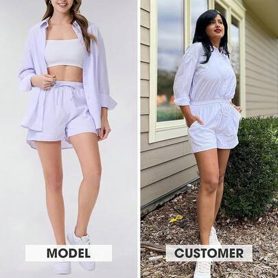 EXLURA - Conjunto de 2 piezas para mujer, de manga larga con botones, conjunto corto a juego, pijama de gran tamaño