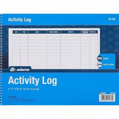 Activity Log Book Spiral Bound 8.5 X 11 Inches 100 Pages White S1185ABF