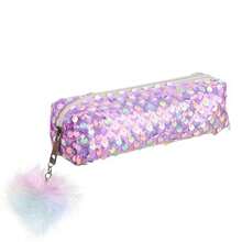 Purple Glitter Pencil Box Shiny Pencil Box Storage Pen Case Cosmetic Bag MultiPurpose Pens Pouch Pen Pouch Organiser With Zipper For Daily Work 1Pcs
