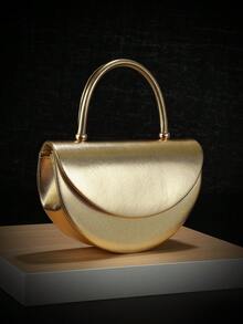 Túi xách thời trang sang trọng phong cách mới, Túi dự tiệc dạ hội cao cấp màu trơn dành cho nữ có dây đeo xích kim loại có thể tháo rời, Túi đeo chéo vai, Quà tặng thanh lịch cho phái đẹp - Vàng - Xem 2