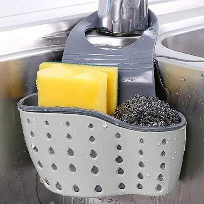 1 pieza Cesta colgante para el drenaje del fregadero con caja de almacenamiento de silicona, rejilla de drenaje con correa ajustable para el hombro, soporte para esponjas, cesta colgante para el grifo, bolsa de almacenamiento de cocina, perfecta para guardar esponjas y trapos en la cocina