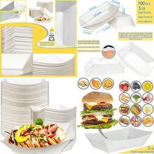 100 Pack 3lb Kraft Paper Food Trays Waterproof Heavy-Duty Paper Food Boats Disposable Serving Baskets Trays For Fries Sandwiches Burgers Hot Dogs Taco Popcorn Christmas Wedding White