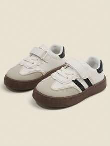 1 双儿童男女休闲运动鞋，带钩环，软底多功能运动鞋，适合所有季节 - 米色 - 查看 2