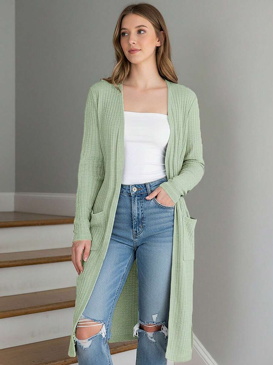 Cardigan largo Tejido de punto mujer - verde menta - Ver 1