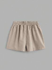 Pantalones cortos casuales con estampado de rayas y cintura elástica para mujer - Marrón Mocha - Ver 4