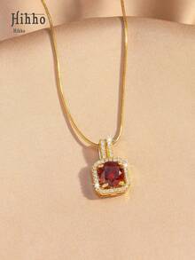 Hihho 1 件优雅红色锆石项链，高端蛇骨链吊坠项链，适合女士 - 紅色 - 查看 2