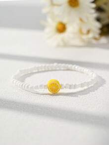 1 pieza Pulsera de cuentas de arcilla de polímero con limón y cuentas blancas para mujeres, pulsera con diseño de fruta linda y elegante para niñas y niños, pulsera pastoral simple para uso diario