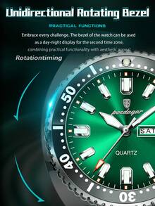 POEDAGAR 1件装时尚男士不锈钢防水夜光石英表，带旋转表圈，奢华双日期显示，商务男士腕表，适合工作场合，男士礼品 - 銀色 - 查看 4